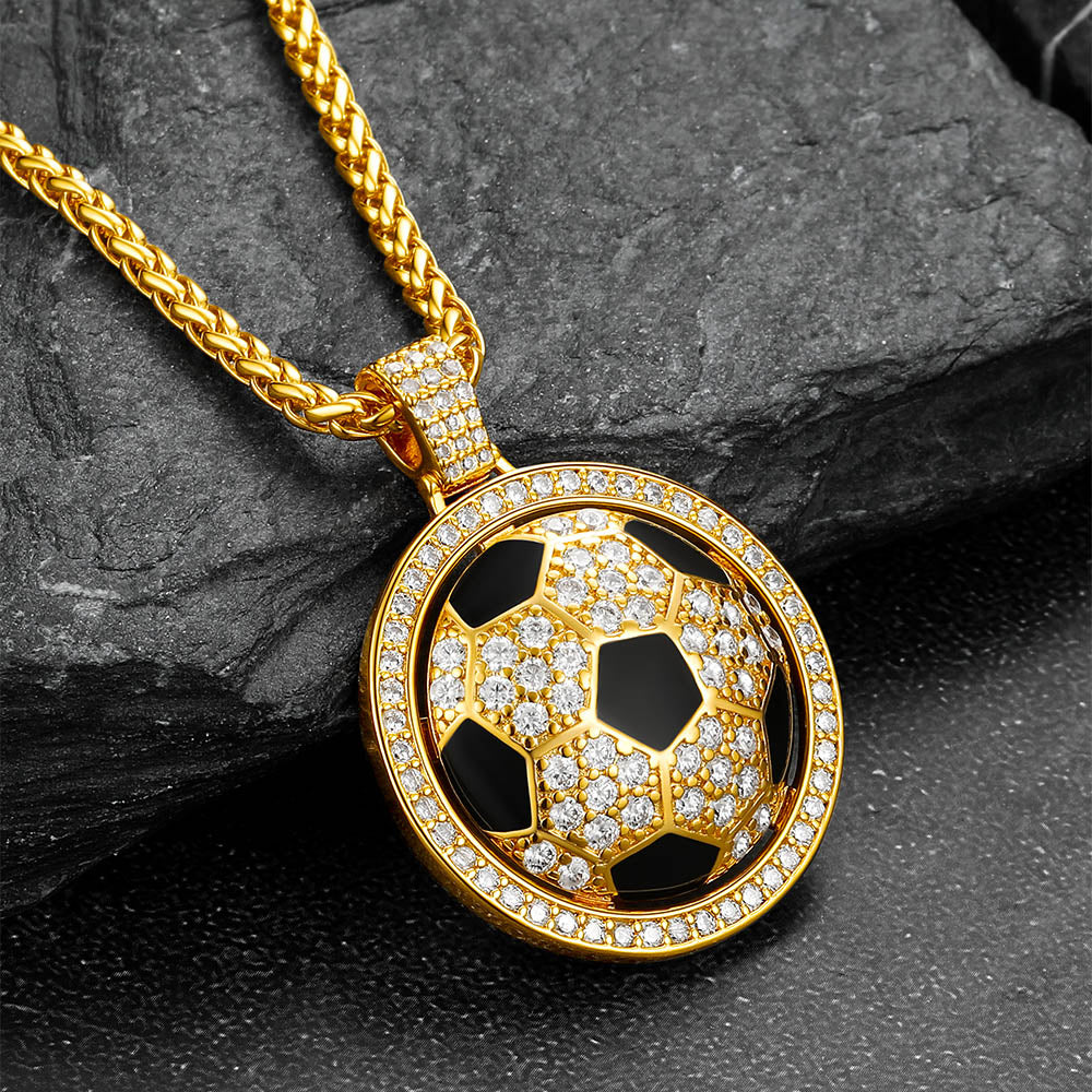 Bling Soccer Spinner Pendant Necklace for