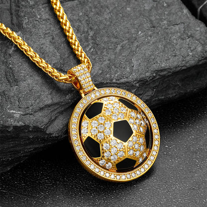 Bling Soccer Spinner Pendant Necklace for
