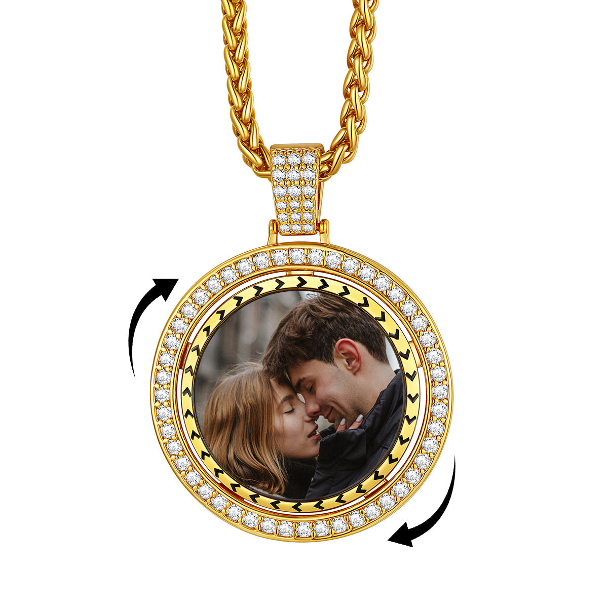 Custom Gold Zirconia Spinner Picture Necklace Pendant for