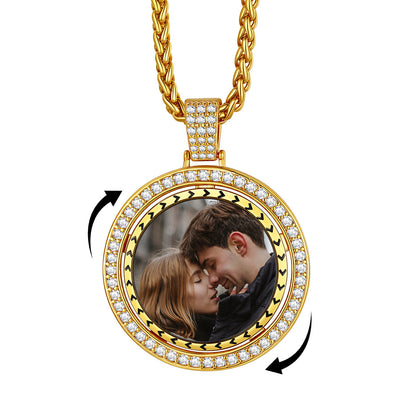 Custom Gold Zirconia Spinner Picture Necklace Pendant for