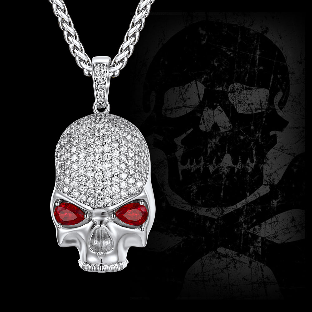 Halloween Gothic Skull Diamond Necklace With Red Eye for
