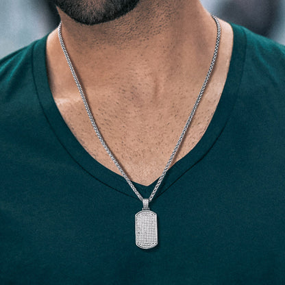 Stainless Steel Diamond Dog Tag Pendant Necklace for