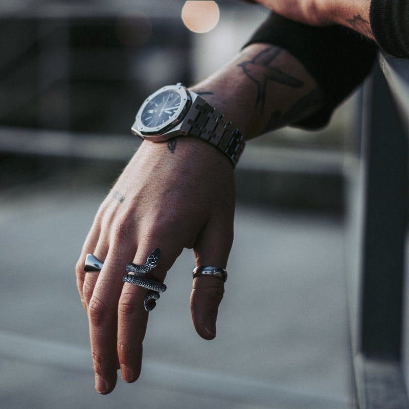 Punk Coiled Snake Stainless Steel Ring for