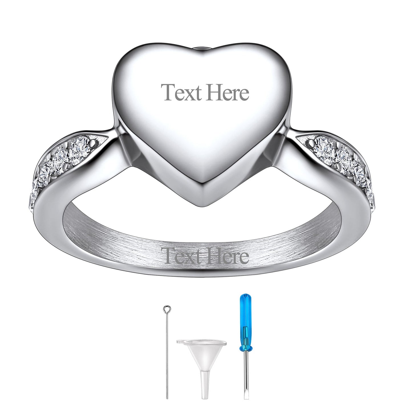 Custom Memorial Heart Cremation Urn Ashes Ring for