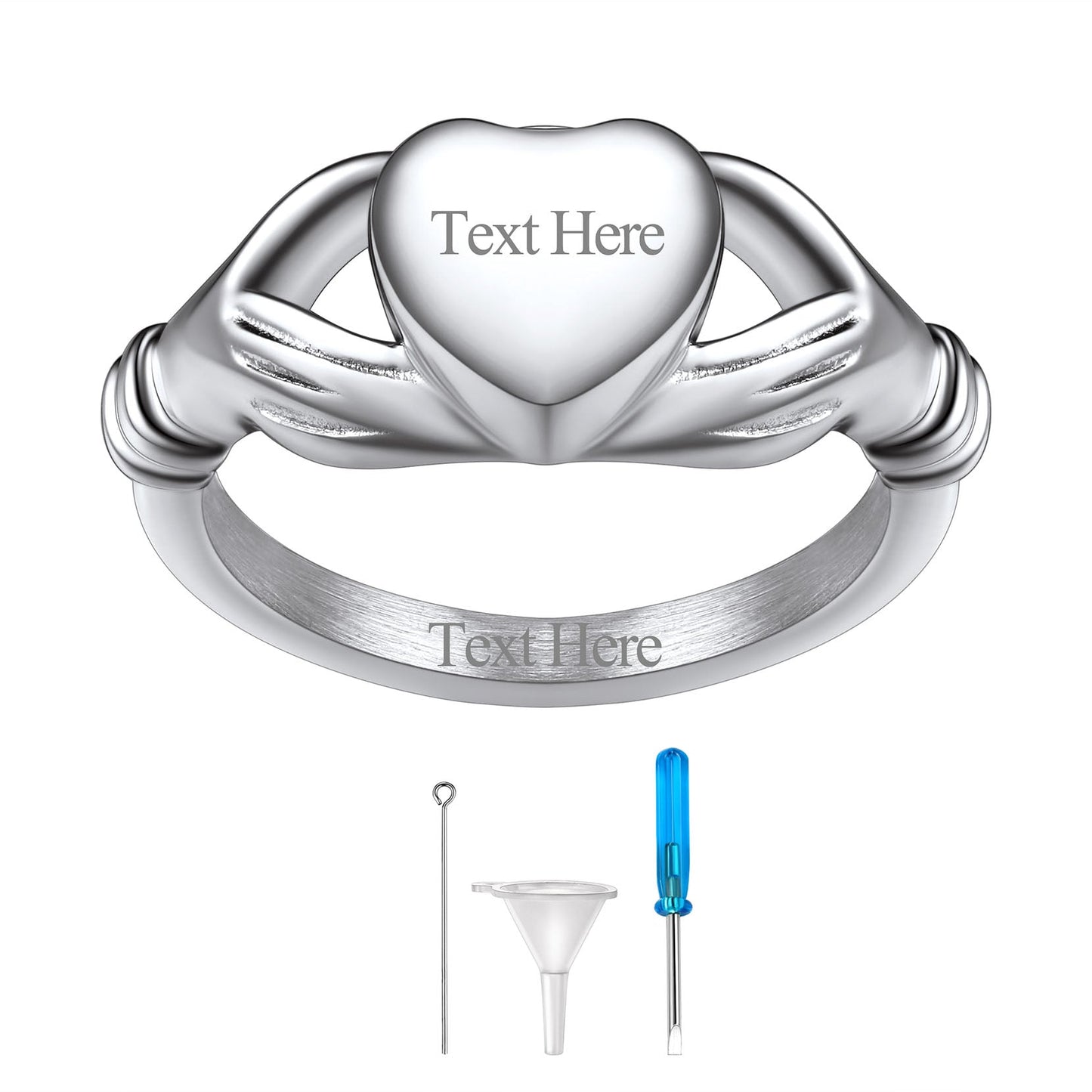 Customized Claddagh Heart Celtic Knot Urn Ashes Ring for
