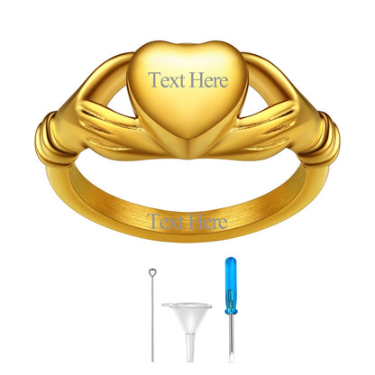 Customized Claddagh Heart Celtic Knot Urn Ashes Ring for