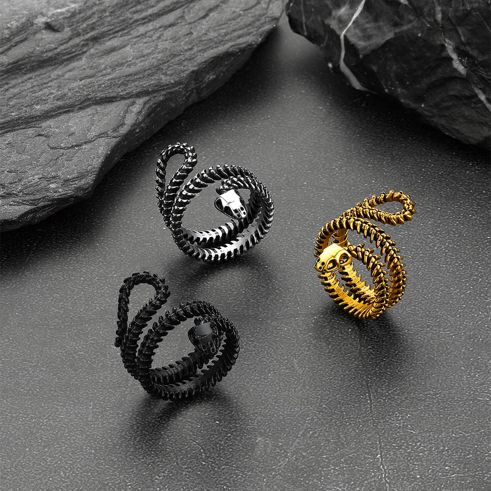 Gothic Snake Skull Bone Ring for