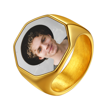 Personalized Octagon Signet Ring With Photo for