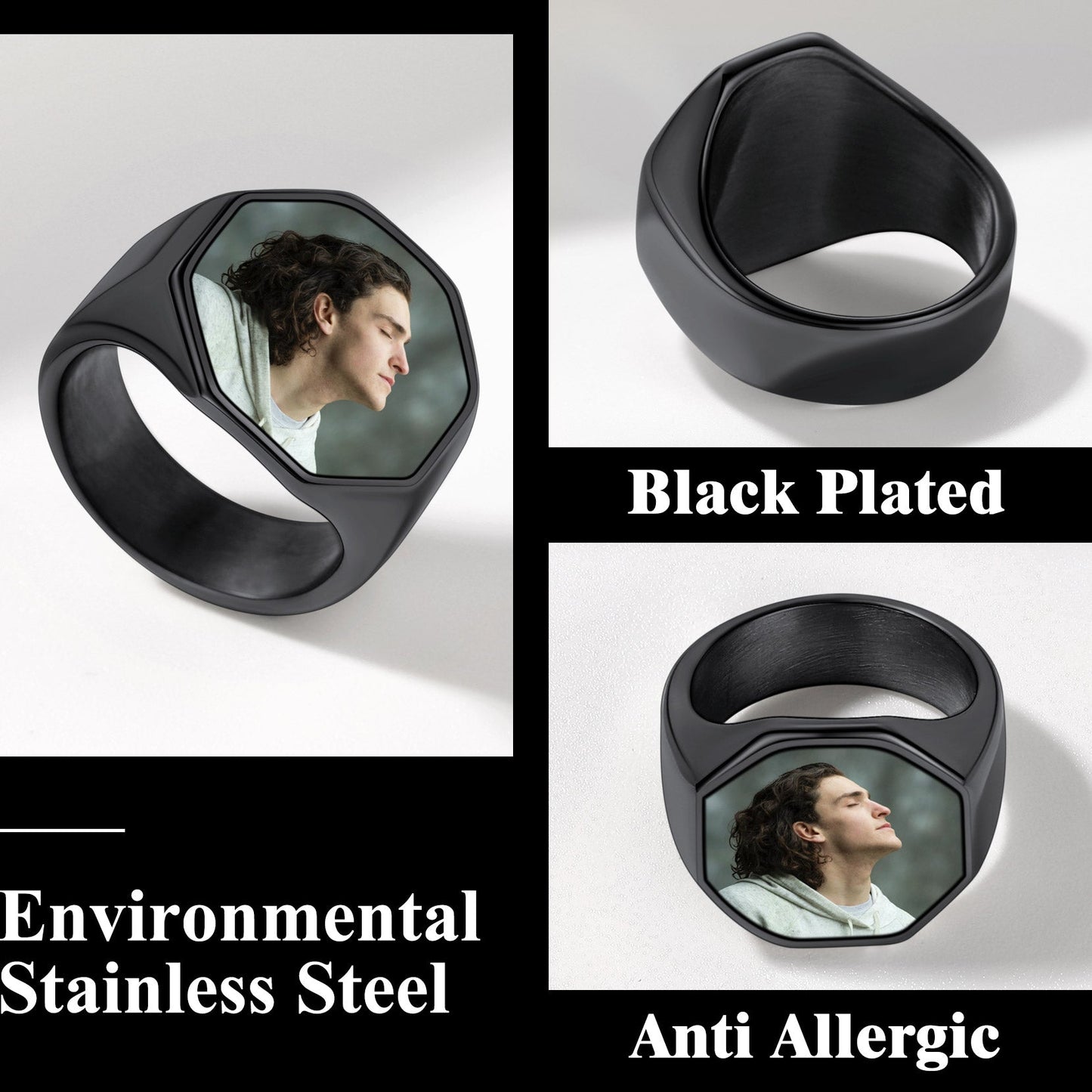 Personalized Octagon Signet Ring With Photo for