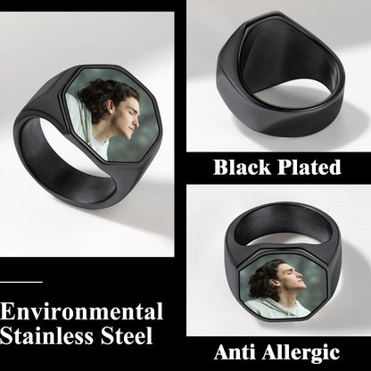 Personalized Octagon Signet Ring With Photo for