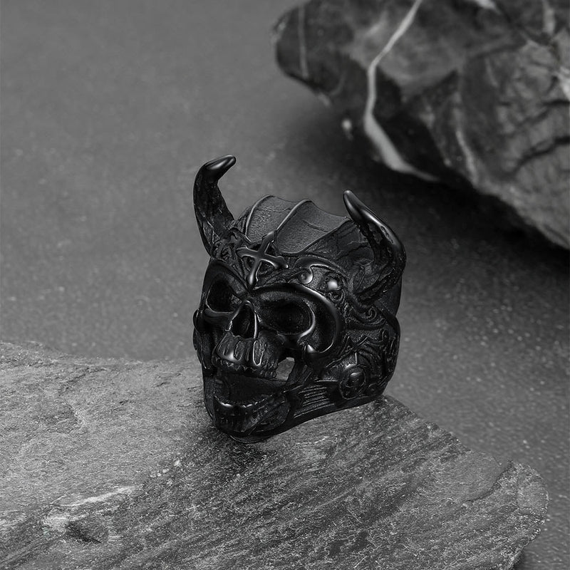 Heavy Metal Demon Skull Ring With Horns for