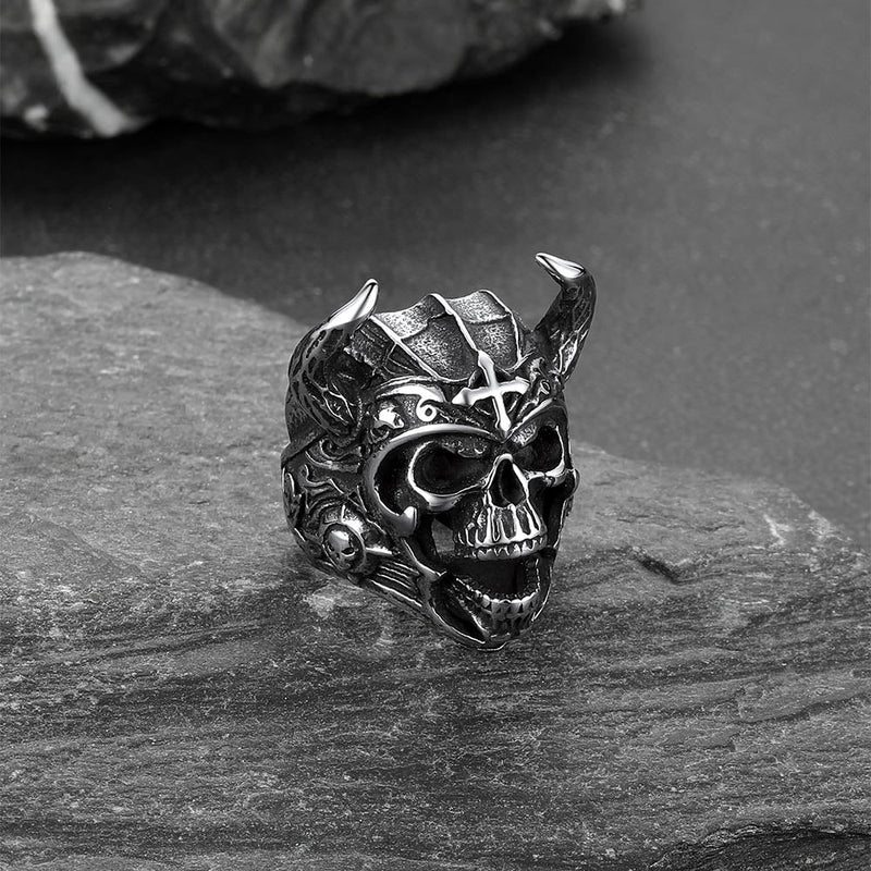 Heavy Metal Demon Skull Ring With Horns for