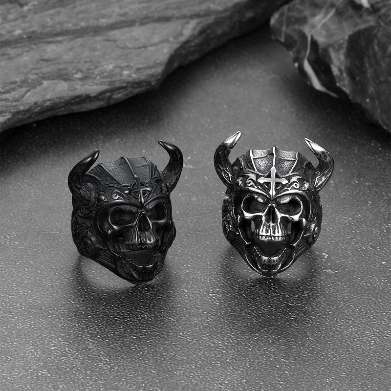 Heavy Metal Demon Skull Ring With Horns for