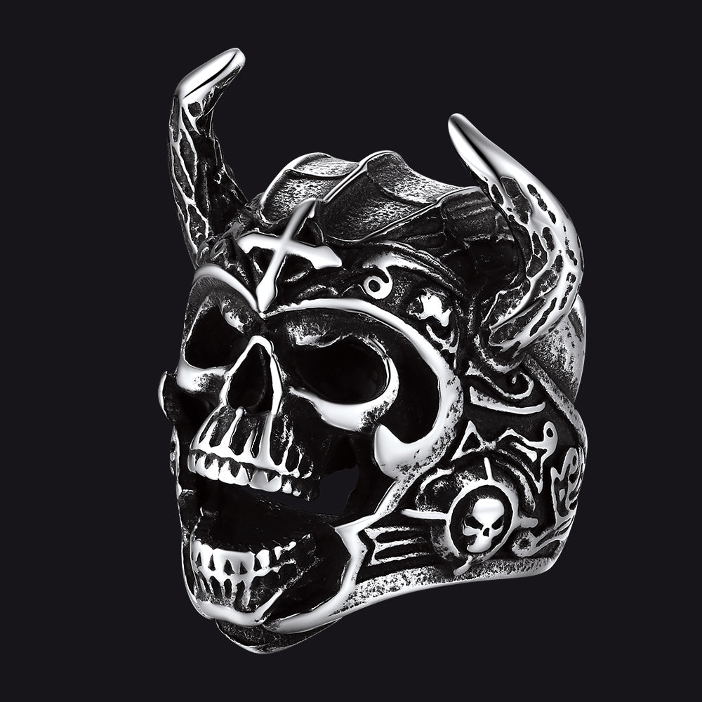 Heavy Metal Demon Skull Ring With Horns for