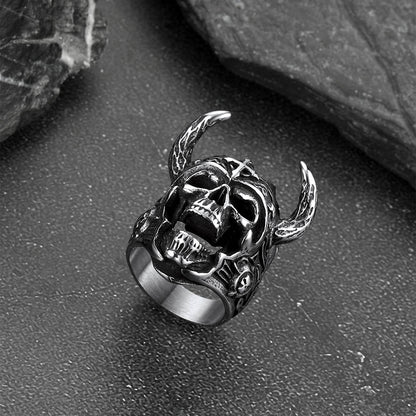 Heavy Metal Demon Skull Ring With Horns for