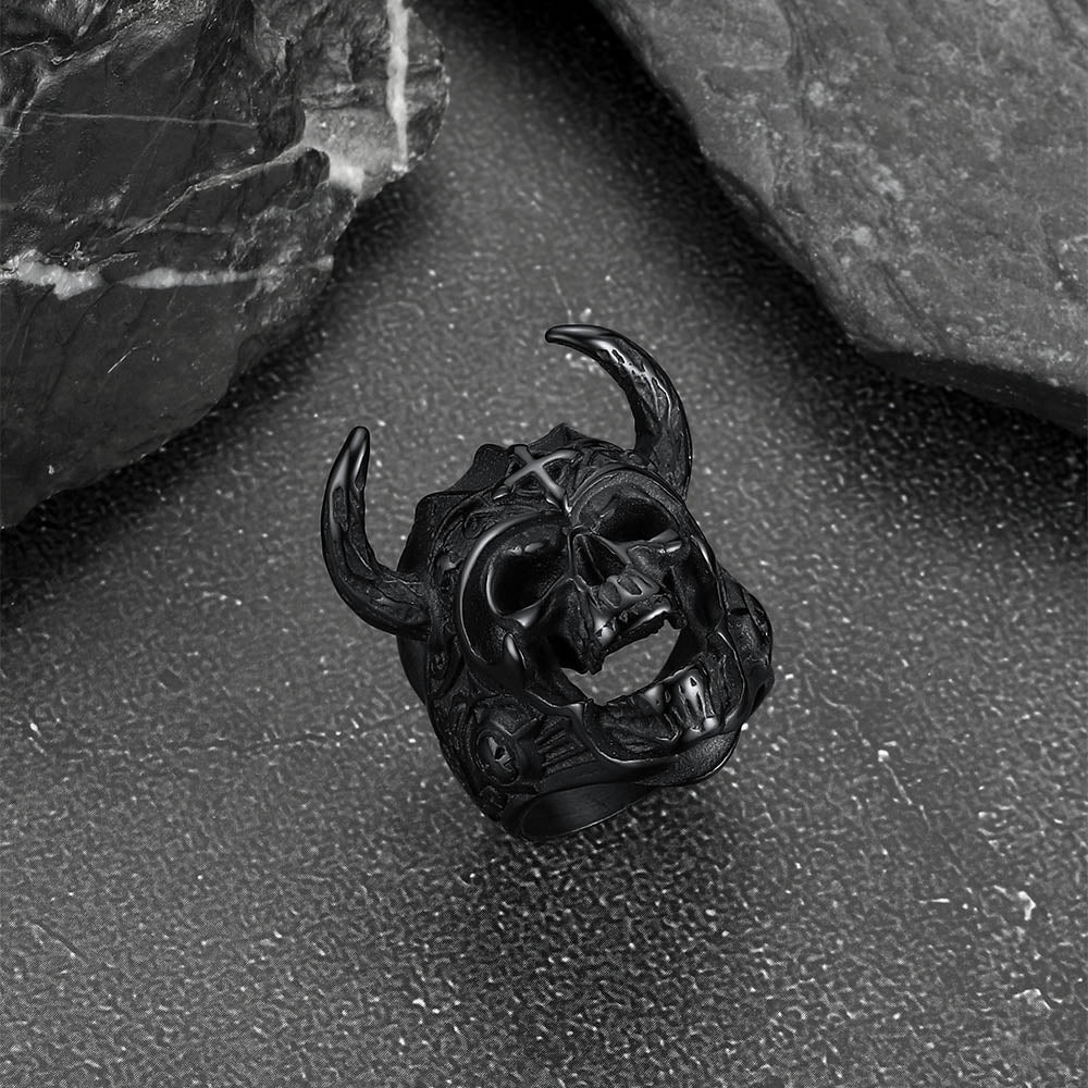 Heavy Metal Demon Skull Ring With Horns for