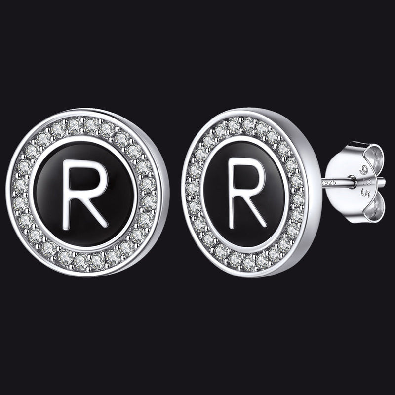 Personalized Black Initial Letter Stud Earrings for