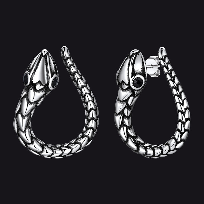 Stainless Steel Red Eye Snake Hoop Earrings for