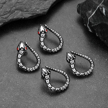 Stainless Steel Red Eye Snake Hoop Earrings for