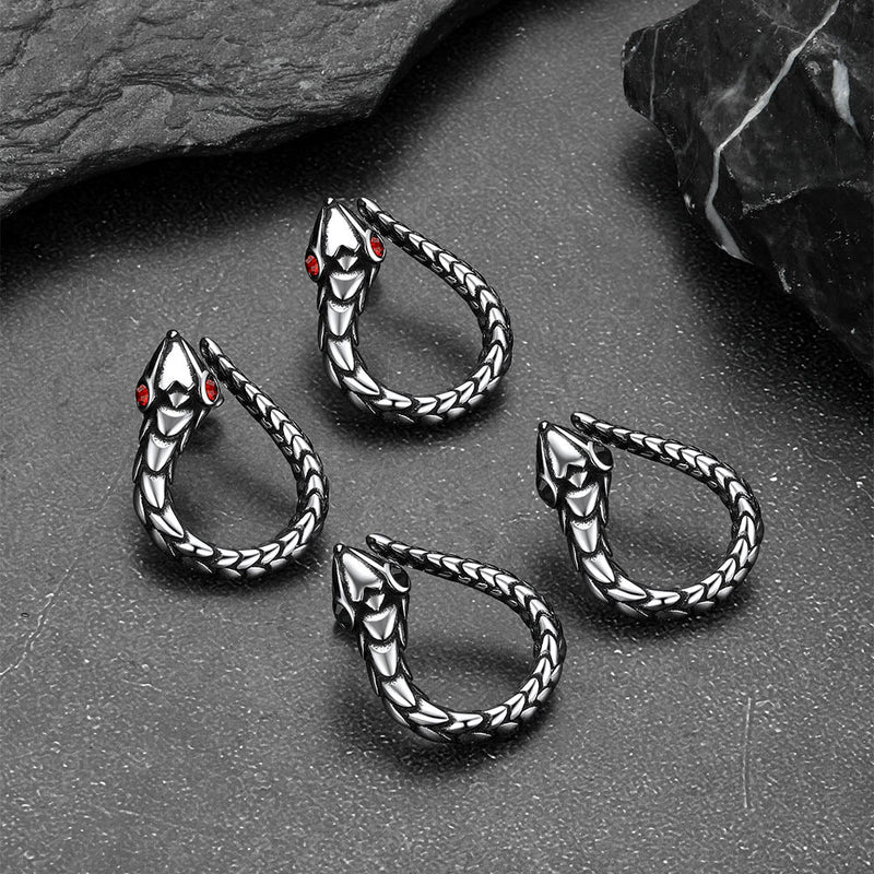 Stainless Steel Red Eye Snake Hoop Earrings for