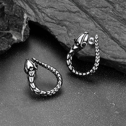 Stainless Steel Red Eye Snake Hoop Earrings for