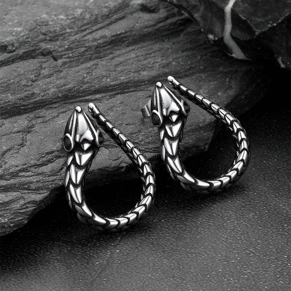 Stainless Steel Red Eye Snake Hoop Earrings for