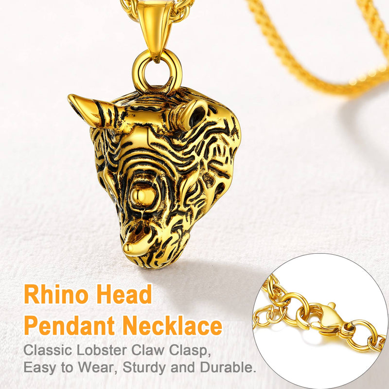 Flash Gothic Rhinoceros Pendant Necklace