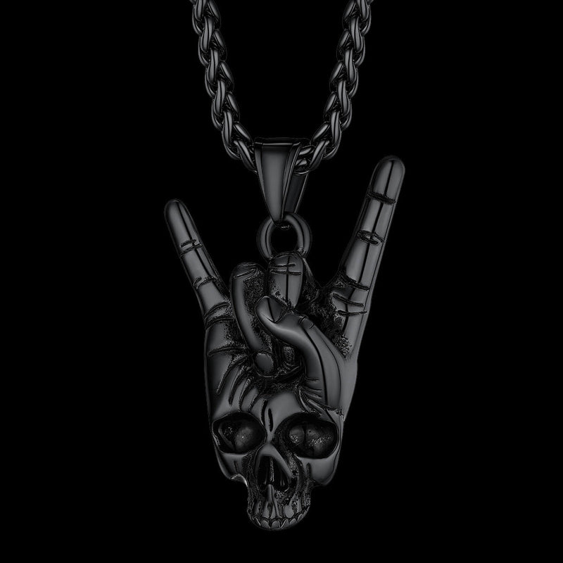 Rock Hand Skeleton Skull Necklace for