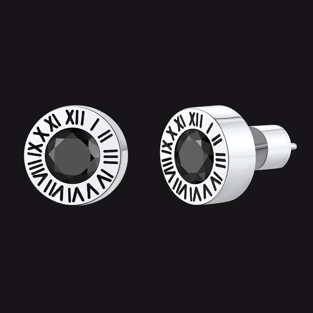 Roman Numerals Birthstone Studs Earrings in Stainless Steel