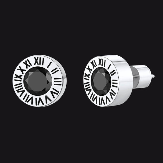 Roman Numerals Birthstone Studs Earrings in Stainless Steel