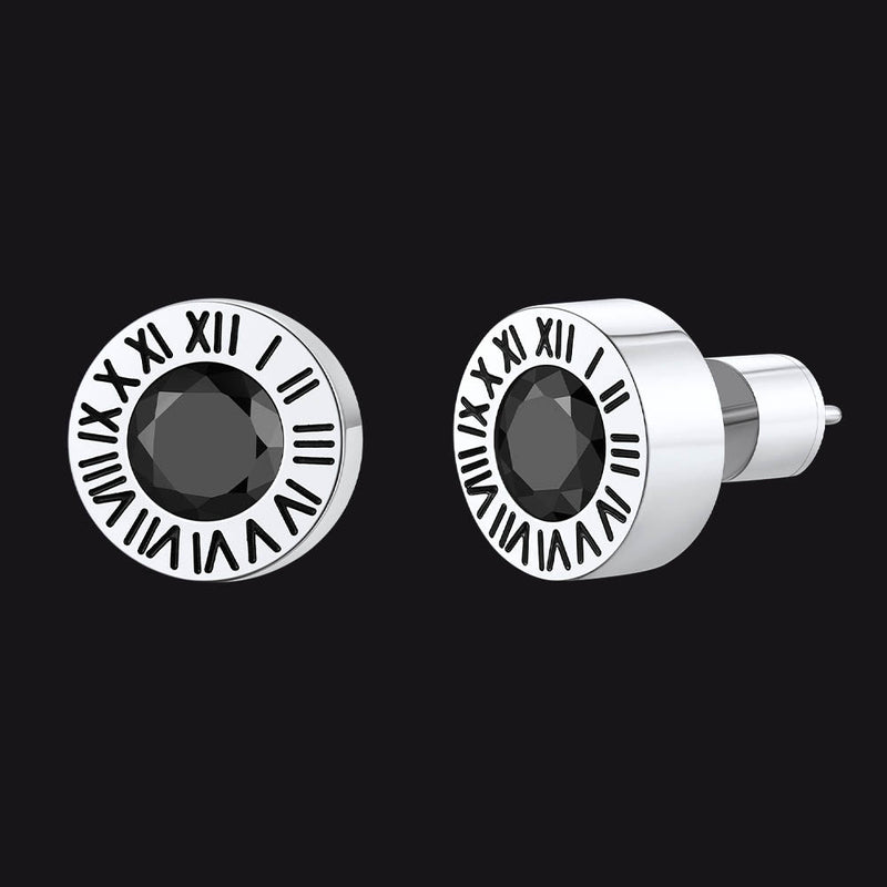 Roman Numerals Birthstone Studs Earrings in Stainless Steel