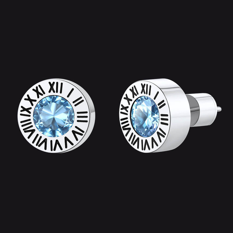 Roman Numerals Birthstone Studs Earrings in Stainless Steel