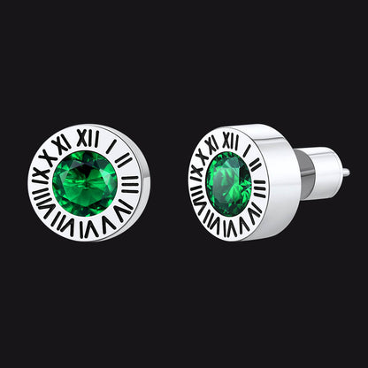 Roman Numerals Birthstone Studs Earrings in Stainless Steel