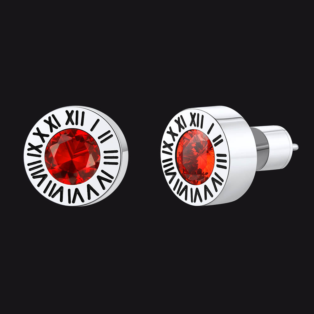 Roman Numerals Birthstone Studs Earrings in Stainless Steel