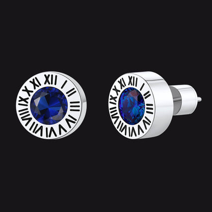 Roman Numerals Birthstone Studs Earrings in Stainless Steel