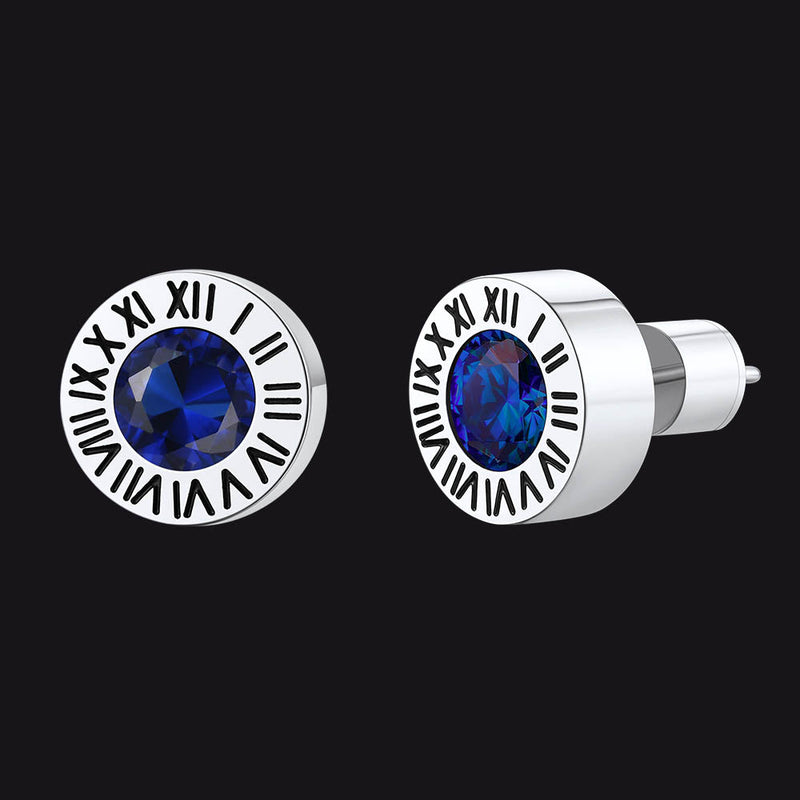 Roman Numerals Birthstone Studs Earrings in Stainless Steel