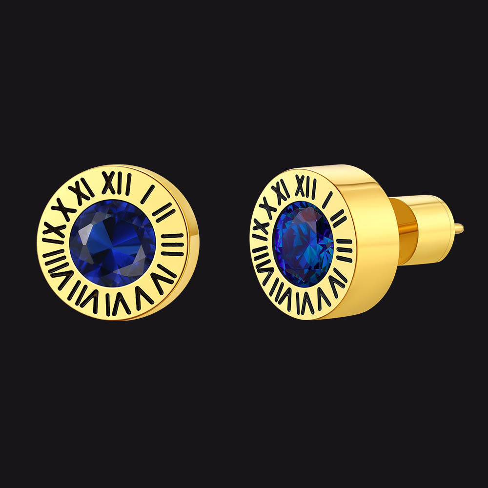 Roman Numerals Birthstone Studs Earrings in Stainless Steel