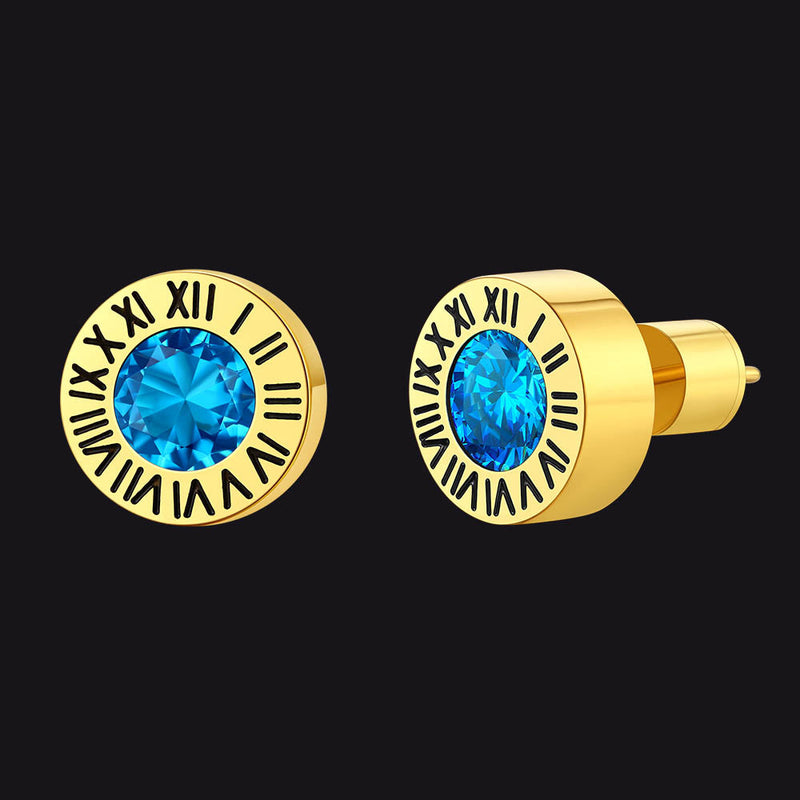Roman Numerals Birthstone Studs Earrings in Stainless Steel