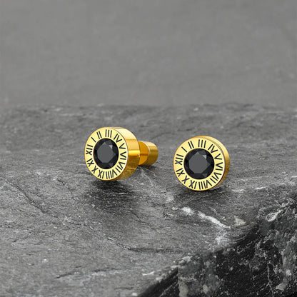 Roman Numerals Birthstone Studs Earrings in Stainless Steel