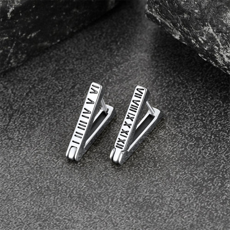 Roman Numerals Triangle Huggie Hoop Earrings for