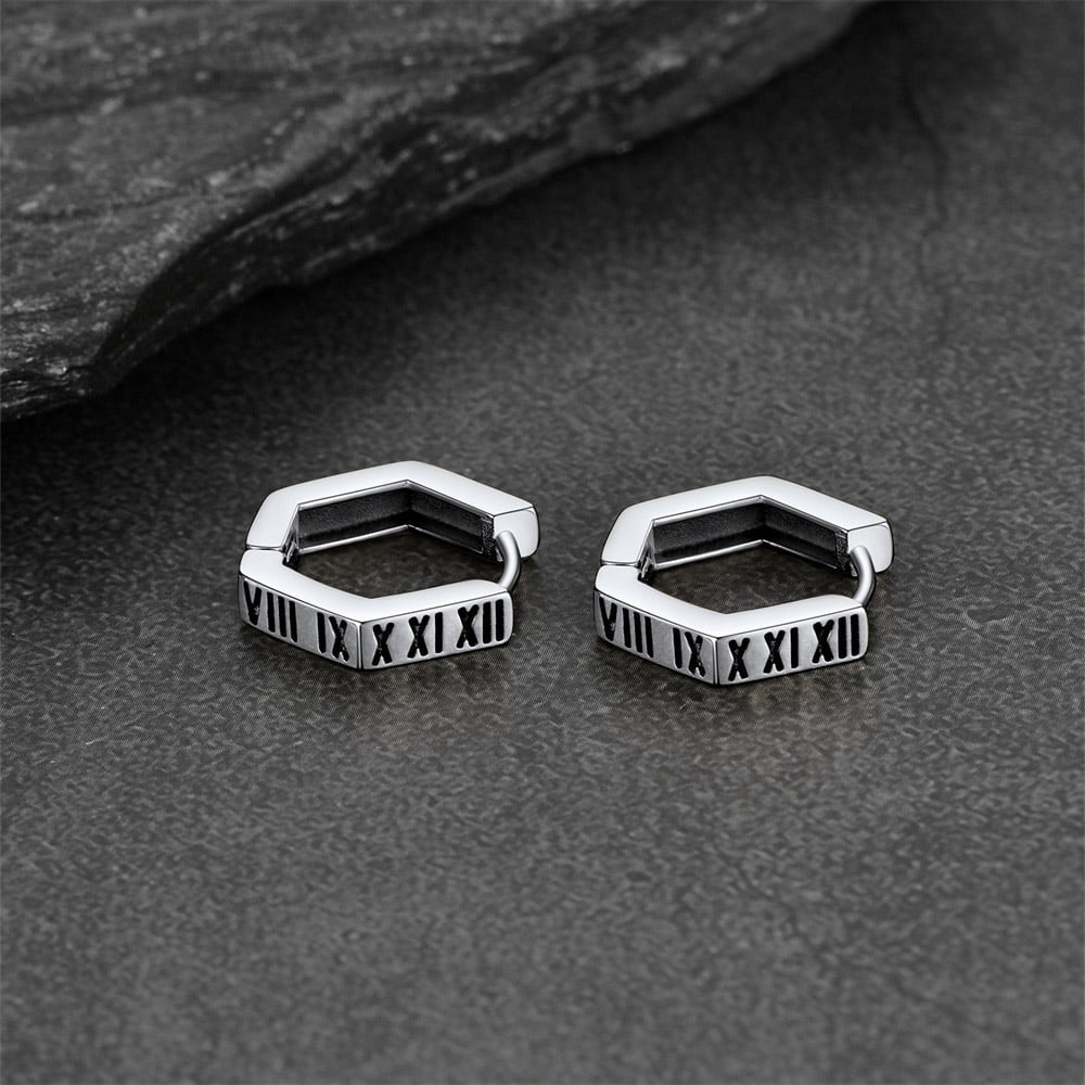 Roman Numerals Hexagon Hoop Earrings for