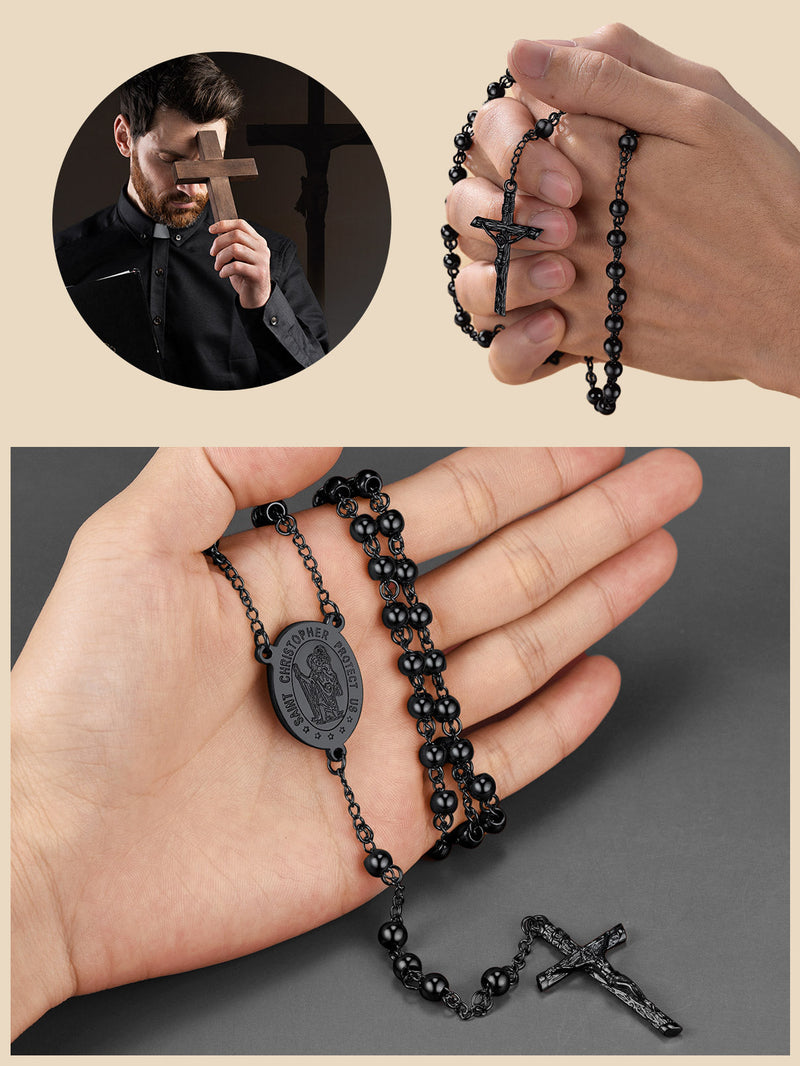 Rosary Beads Cross Necklace of Saint Christopher