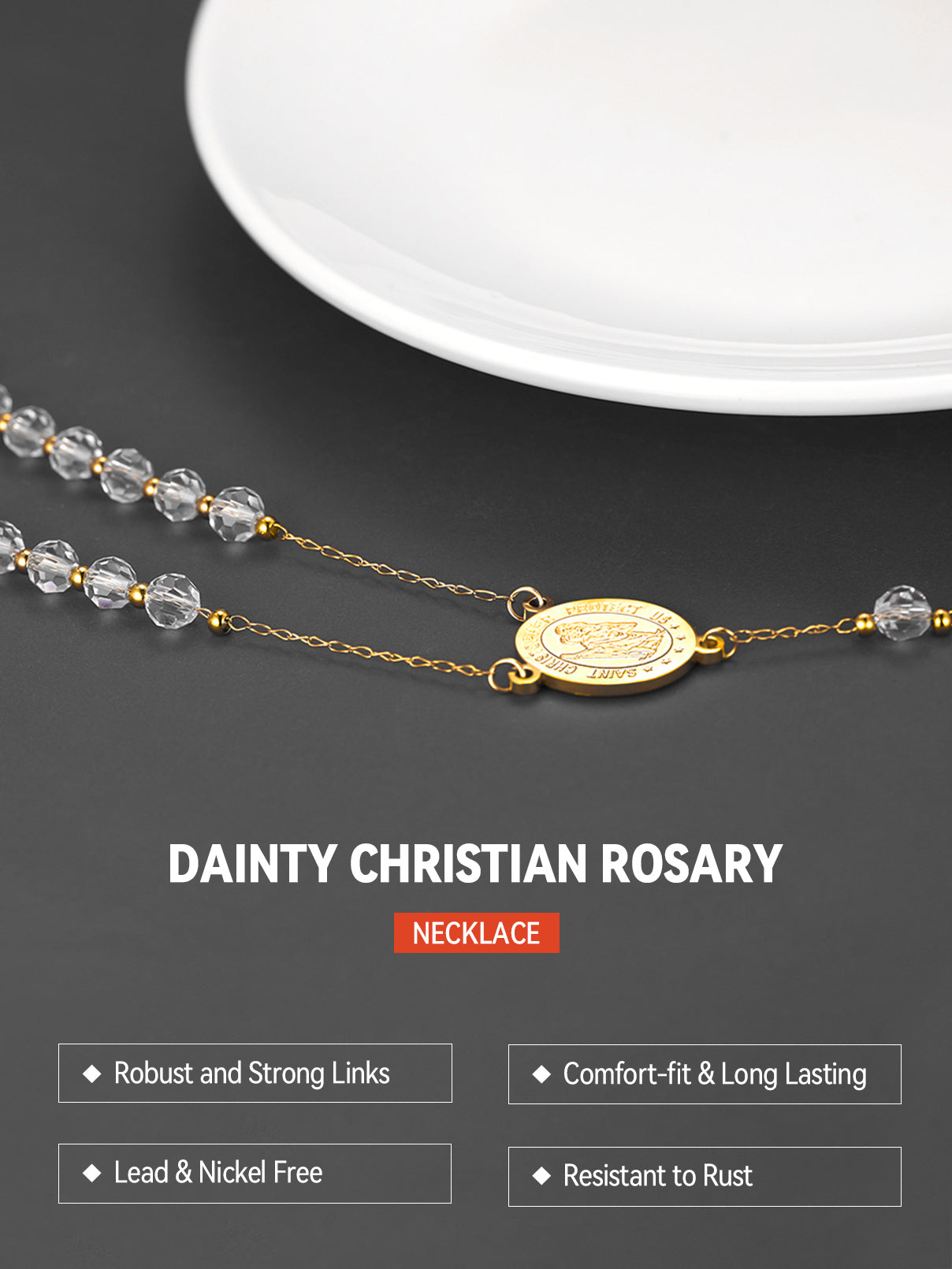 Rosary Beads Cross Necklace of Saint Christopher