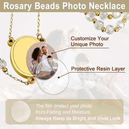 Personalized Photo Rosary Beads Cross Necklace With Picture for