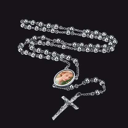 Customized Rosary Beads Cross Necklace With Picture for