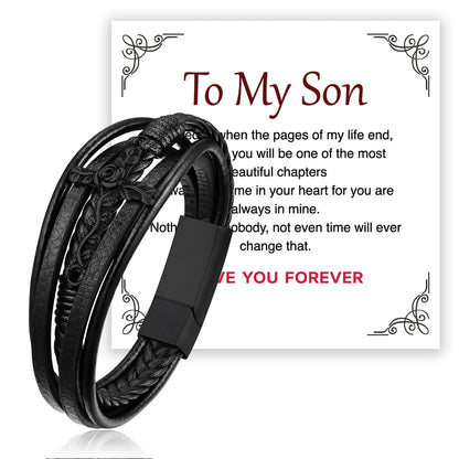 Christian Black Rose Cross Braided Leather Bracelet Gift for