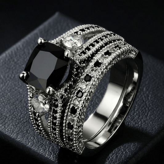 Obsidian Crown of the Veil Ring
