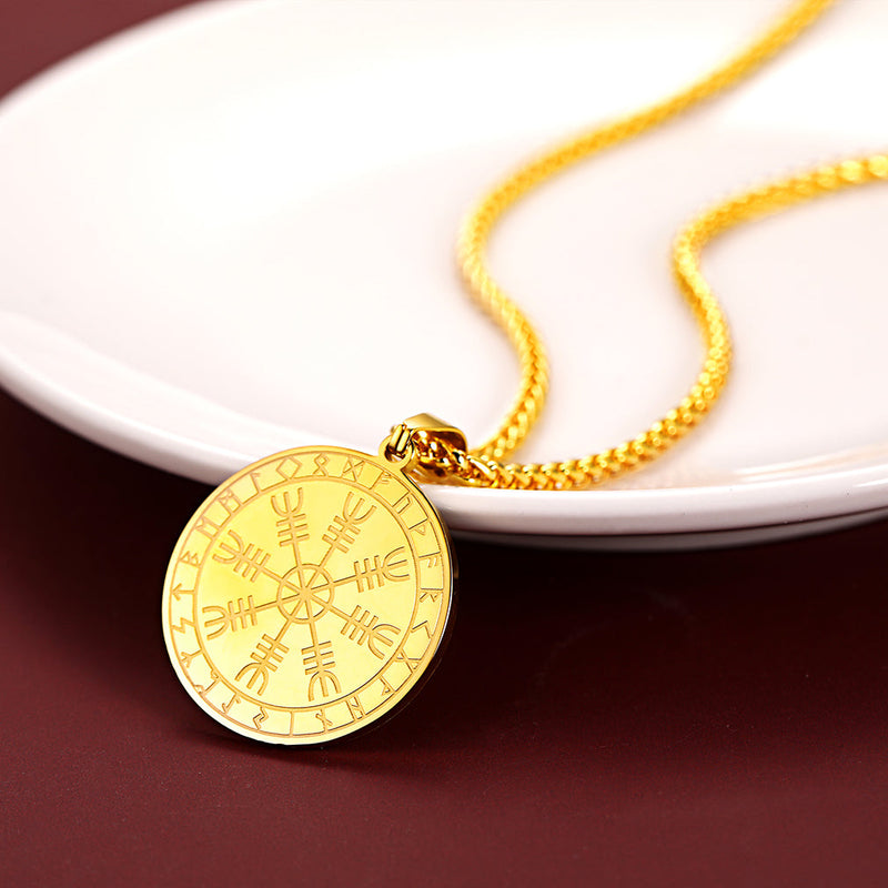 Viking Norse Runes Compass Necklace Amulet Pendant for