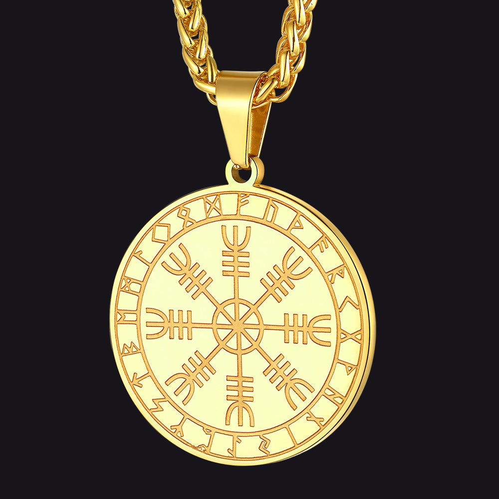 Viking Norse Runes Compass Necklace Amulet Pendant for