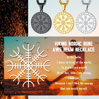 Viking Norse Runes Compass Necklace Amulet Pendant for